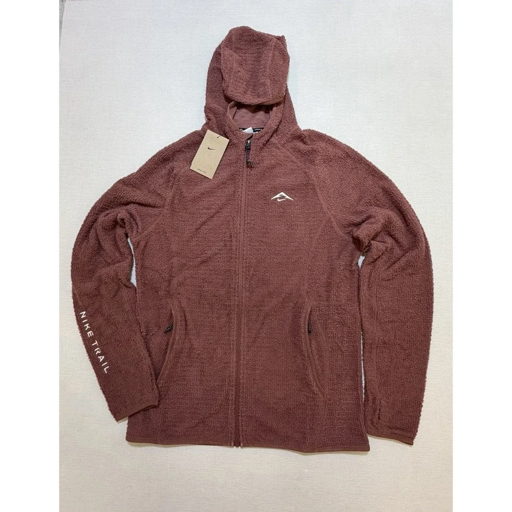 Nike Trail Men Small Fleece Running Jacket Red Sepia Summit White HV2664-218